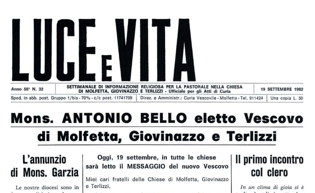 40 anni dall’elezione di Mons. Bello, 40 anni di un lev