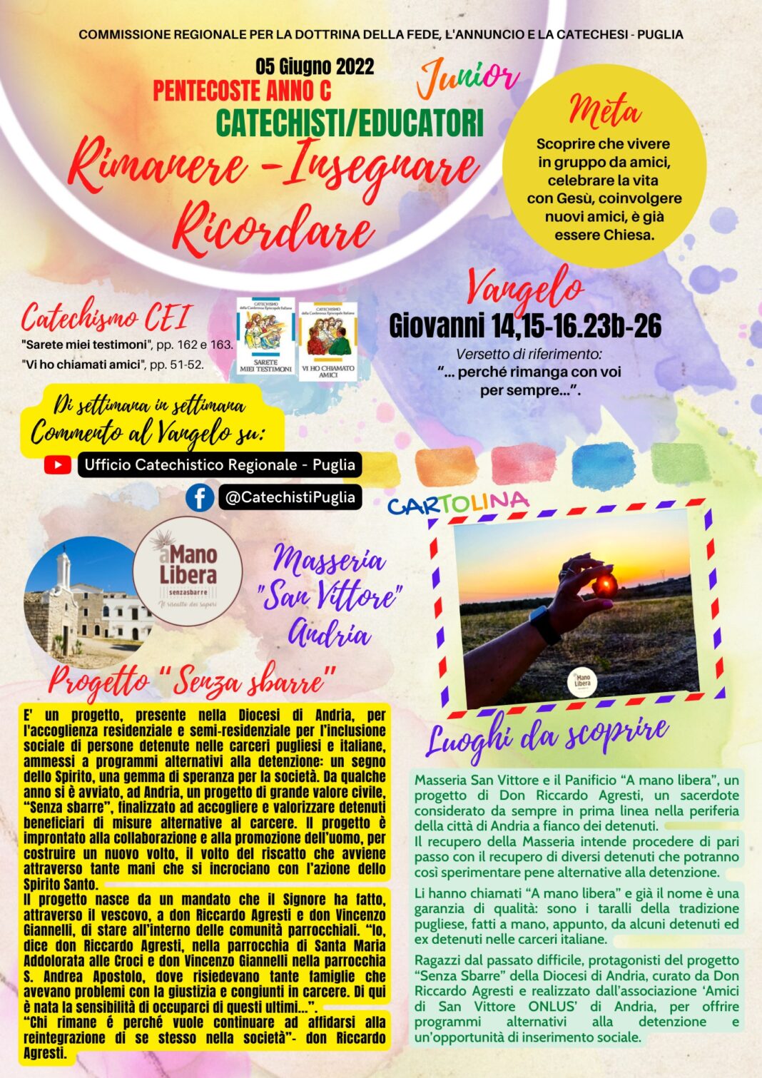 PENTECOSTE 2022 (Junior 11-14 anni)
 Vangelo: GIOVANNI 14, 15-16.23b-26
 Versett