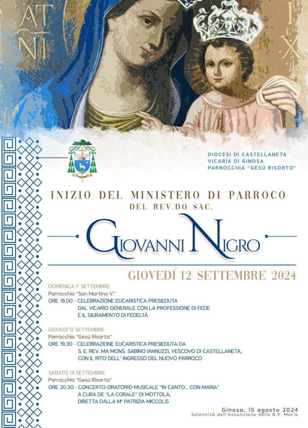 Inizio del ministero pastorale di Parroco di Don Giovanni Nigro.