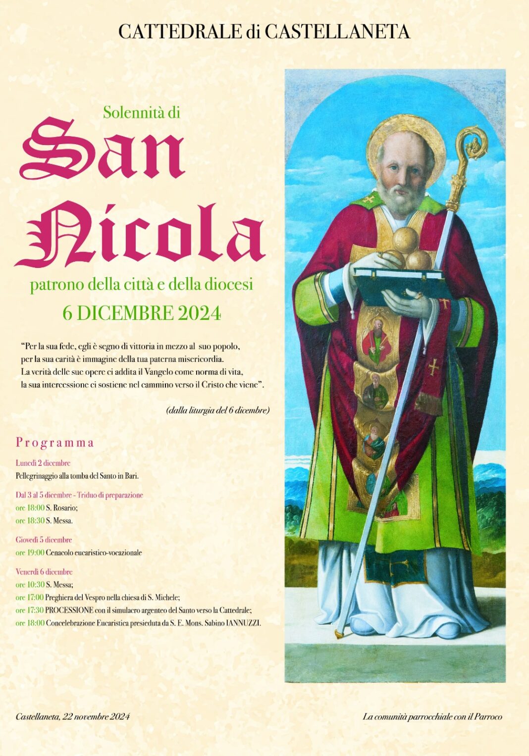 Solennità di San Nicola, Patrono di Castellaneta e della Diocesi Solennità di San Nicola, Patrono di Castellaneta e della Diocesi – Diocesi di Castellaneta