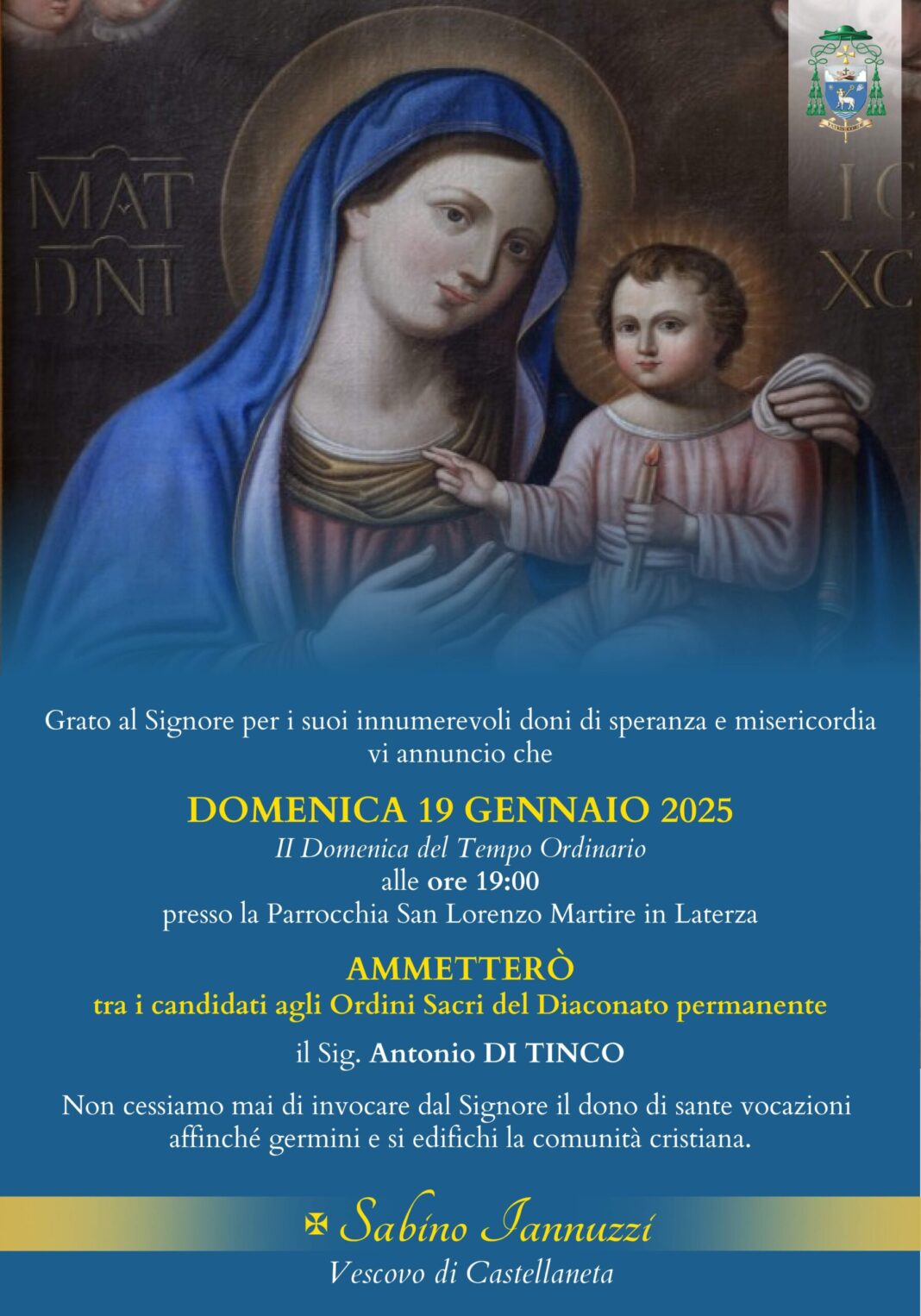 Ammissione agli Ordini Sacri del Sig. Antonio Di Tinco – Diocesi di Castellaneta