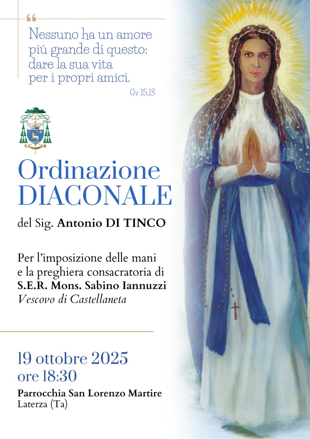 Ordinazione Diaconale del Sig. Antonio Di Tinco – Diocesi di Castellaneta
