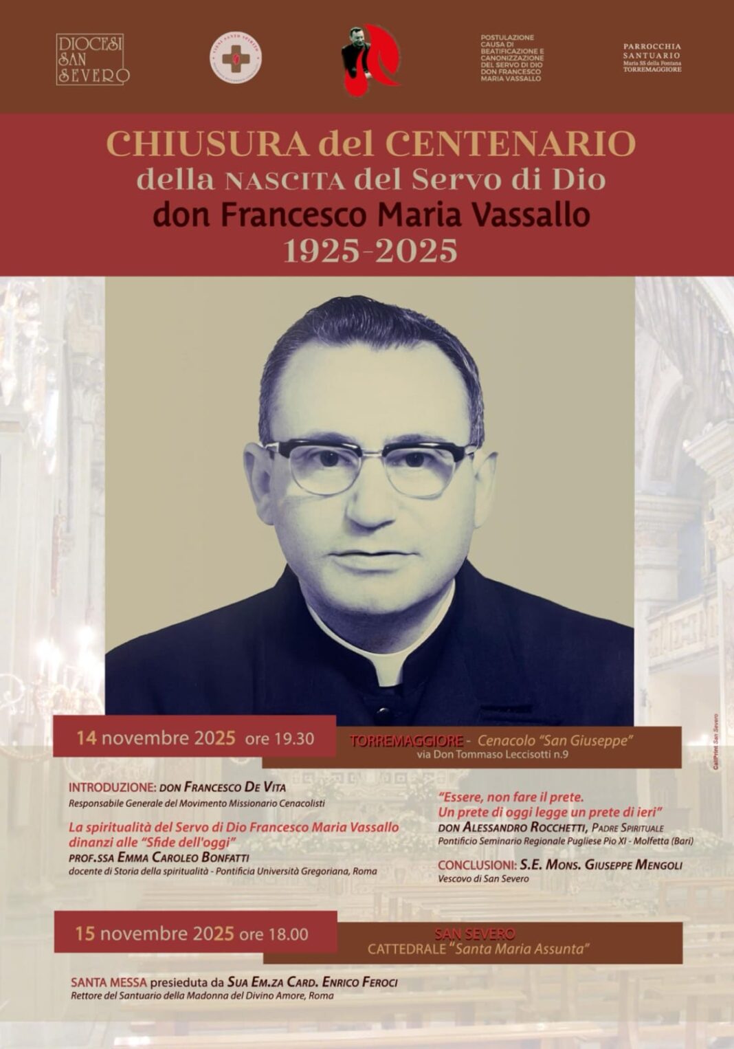 Diocesi di San Severo » CHIUSURA DEL CENTENARIO DELLA NASCITA DEL SERVO DI DIO DON FRANCESCO MARIA VASSALLO 1925-2025. 14 e 15 novembre