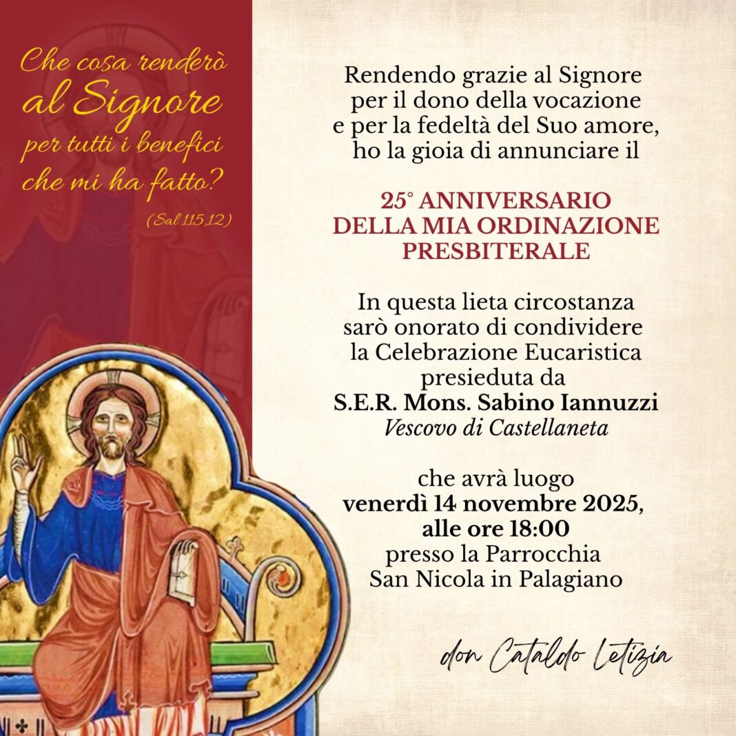 Santa Messa per il 25° anniversario dell’ordinazione presbiterale di don Cataldo Letizia